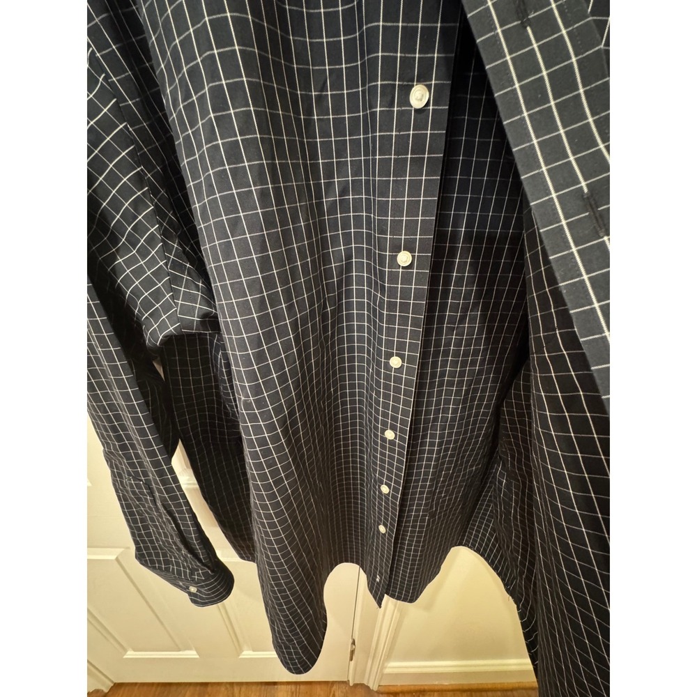 Paul Fredrick Mens Dress Shirt 19x36 Classic Fit Non-Iron Cotton Navy Windowpane - Picture 2 of 9